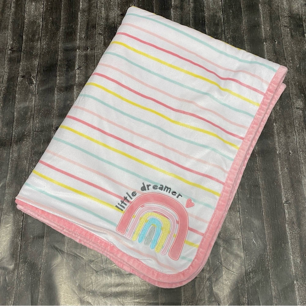 GERBER LITTLE DREAMER RAINBOW STRIPES BABY BLANKET LOVEY SECURITY SOFT FLEECE
